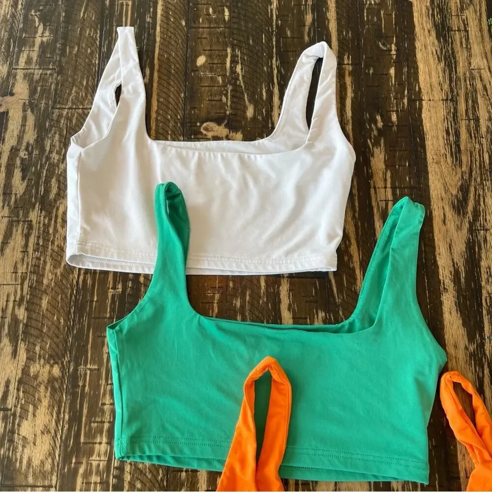 BUNDLE - 3 White Green Orange Crop Top - MEDIUM - Picture 5 of 12